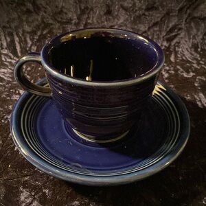 Vintage Fiesta Ware Homer Laughlin Cup & Saucer Set Colbalt Blue Ceramic
